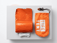 Orange life tent with packaging on a white background