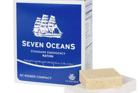 Seven Oceans emergency ration packaging with a bar of soap on a white background